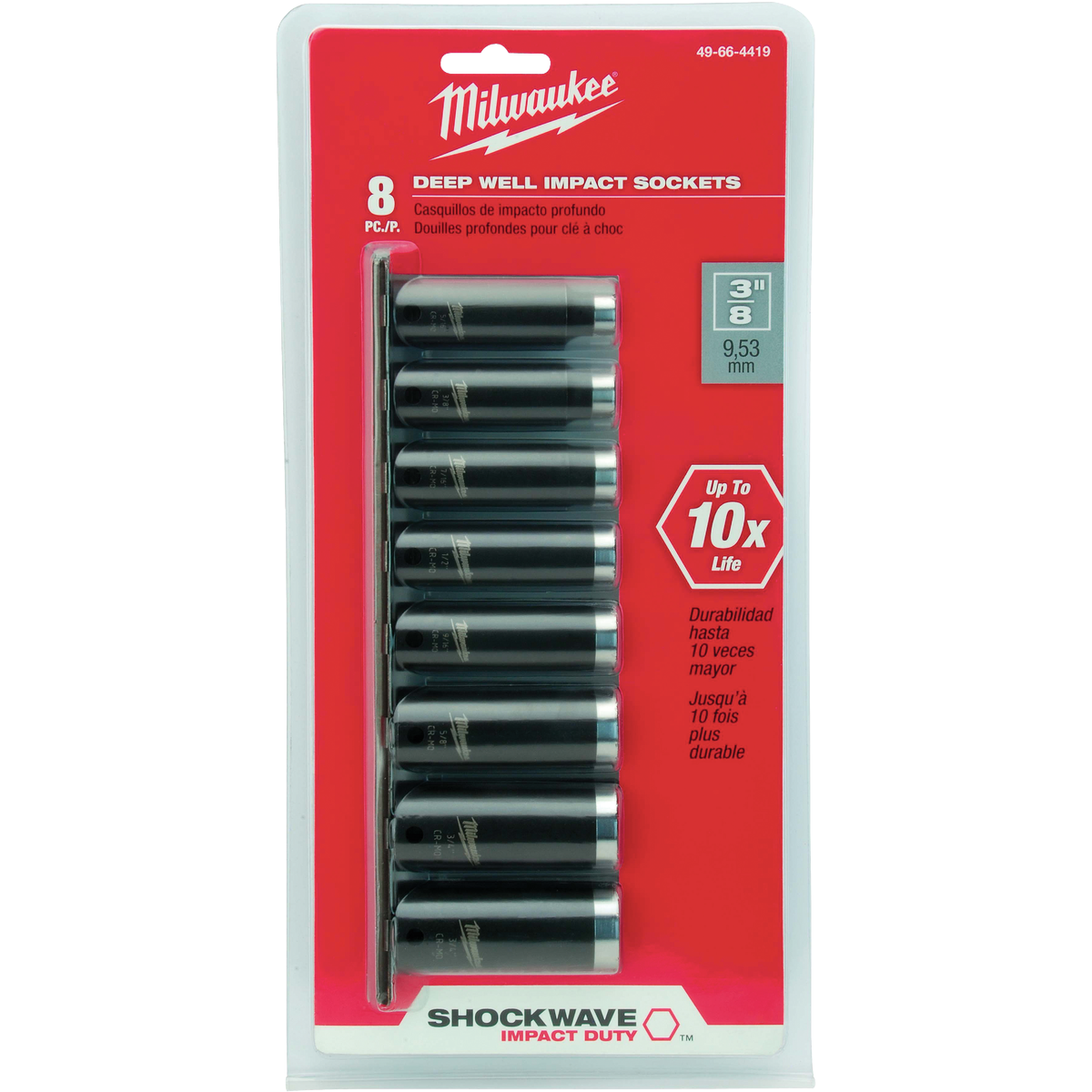 Milwaukee SHOCKWAVE Standard 3/8 In. Drive 6-Point Deep Impact Driver Set (8-Piece) Image 2