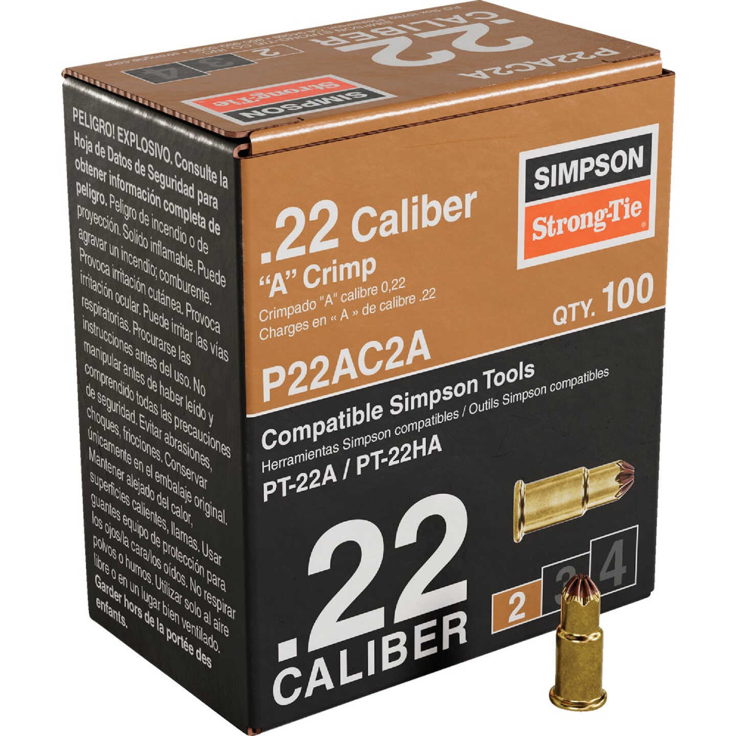 P22AC 0.22-Caliber A Single-Shot Crimp Loads, LVL 2, Brown - Imported (100-Qty) Image 1