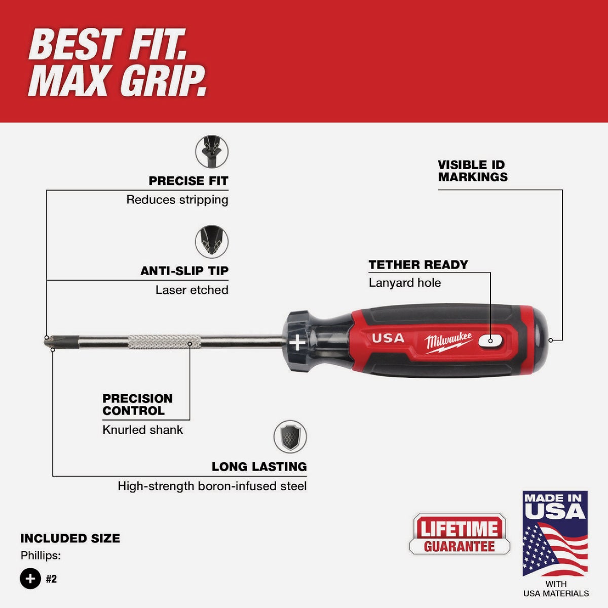 Milwaukee #2 x 4 In. Phillips Screwdriver with Cushion Grip Image 3