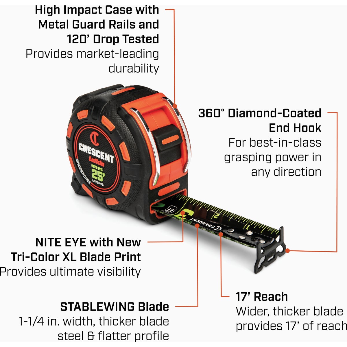 Crescent Lufkin Shockforce Nite Eye G2 1-1/4 In. x 25 Ft. Magnetic Tape Measure Image 2