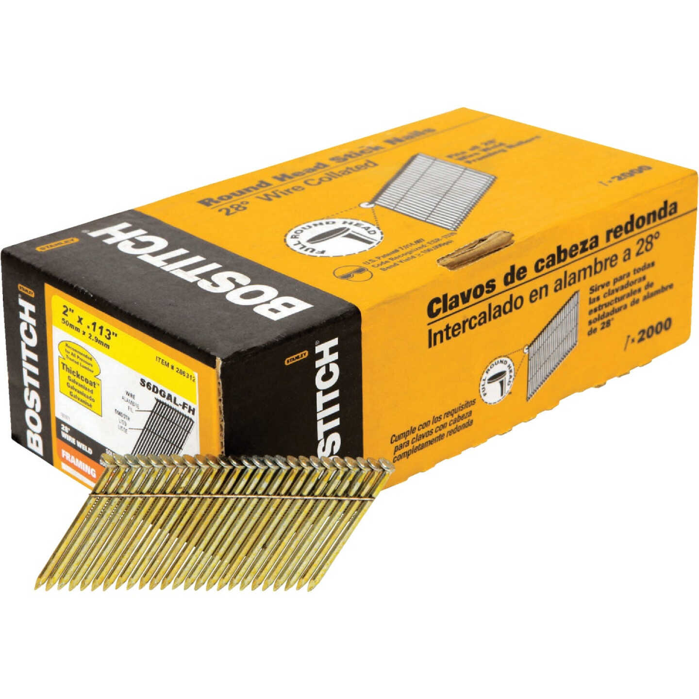 Bostitch 28 Degree Wire Weld Galvanized Smooth Shank Offset Round Head Framing Stick Nail, 2 In. x .113 In. (2000 Ct.) Image 1