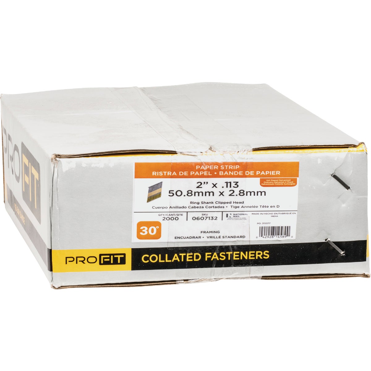 Pro-Fit 2 In. x 0.113 In. 30 Degree Paper Tape Ring Shank Clipped Head Hot Dipped Galvanized Framing Stick Nails (2000 Ct.) Image 2