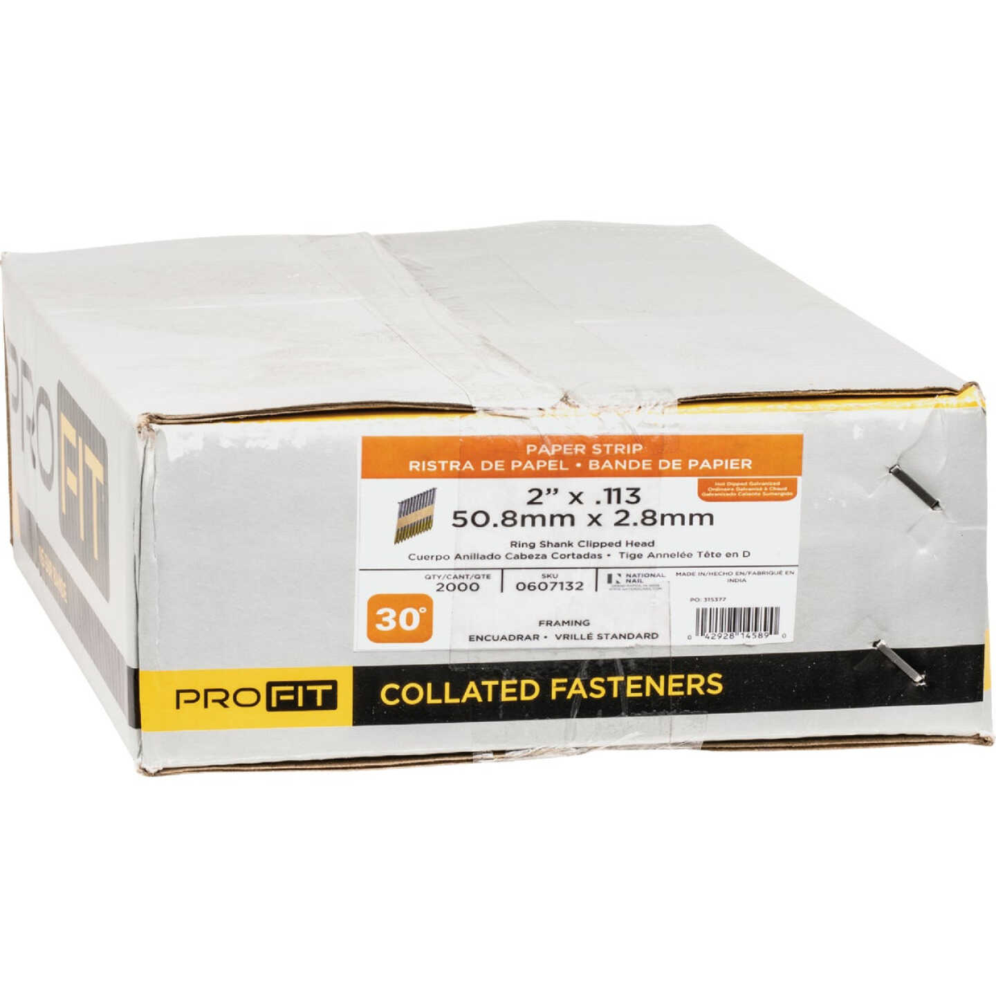Pro-Fit 2 In. x 0.113 In. 30 Degree Paper Tape Ring Shank Clipped Head Hot Dipped Galvanized Framing Stick Nails (2000 Ct.) Image 2