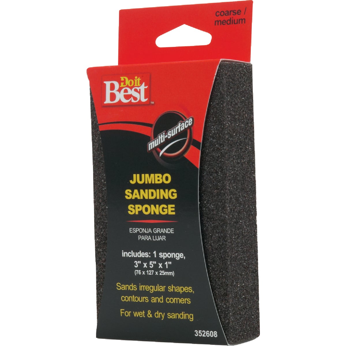 Do it Best Jumbo All-Purpose 3 In. x 5 In. x 1 In. 36/80 Grit Medium/Coarse Sanding Sponge Image 2