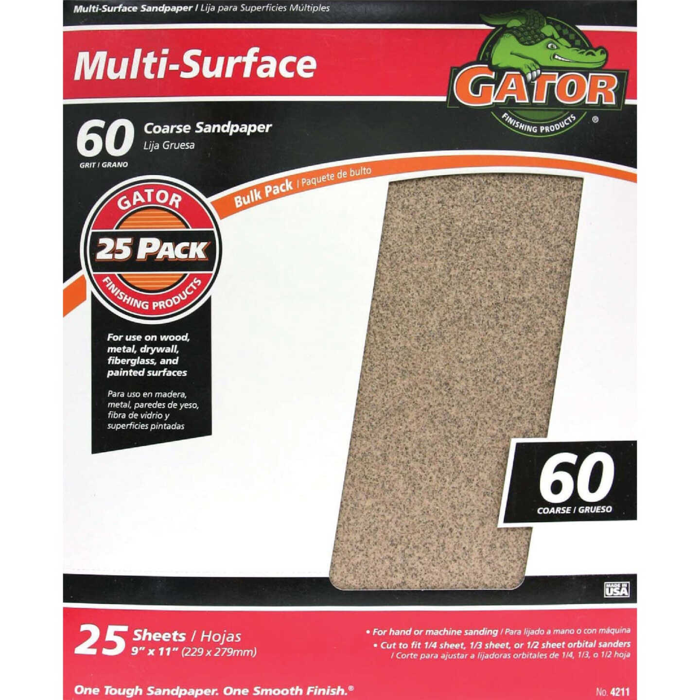 Gator Blade Multi-Surface 9 In. x 11 In. 60 Grit Coarse Sandpaper (25-Pack) Image 1