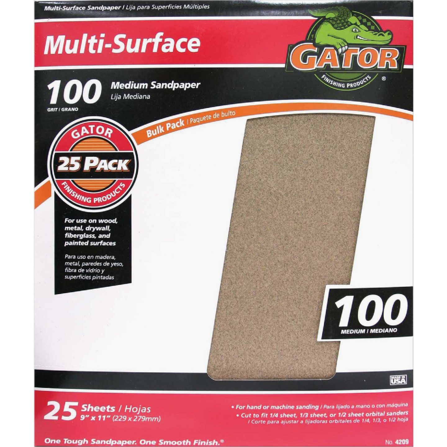 Gator Blade Multi-Surface 9 In. x 11 In. 100 Grit Medium Sandpaper (25-Pack) Image 1