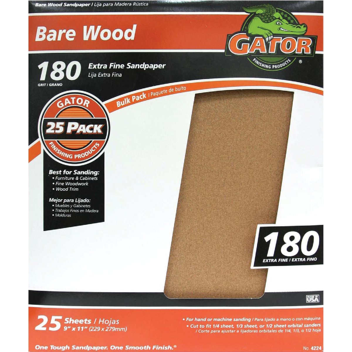 Gator Blade Bare Wood 9 In. x 11 In. 180 Grit Extra Fine Sandpaper (25-Pack) Image 1