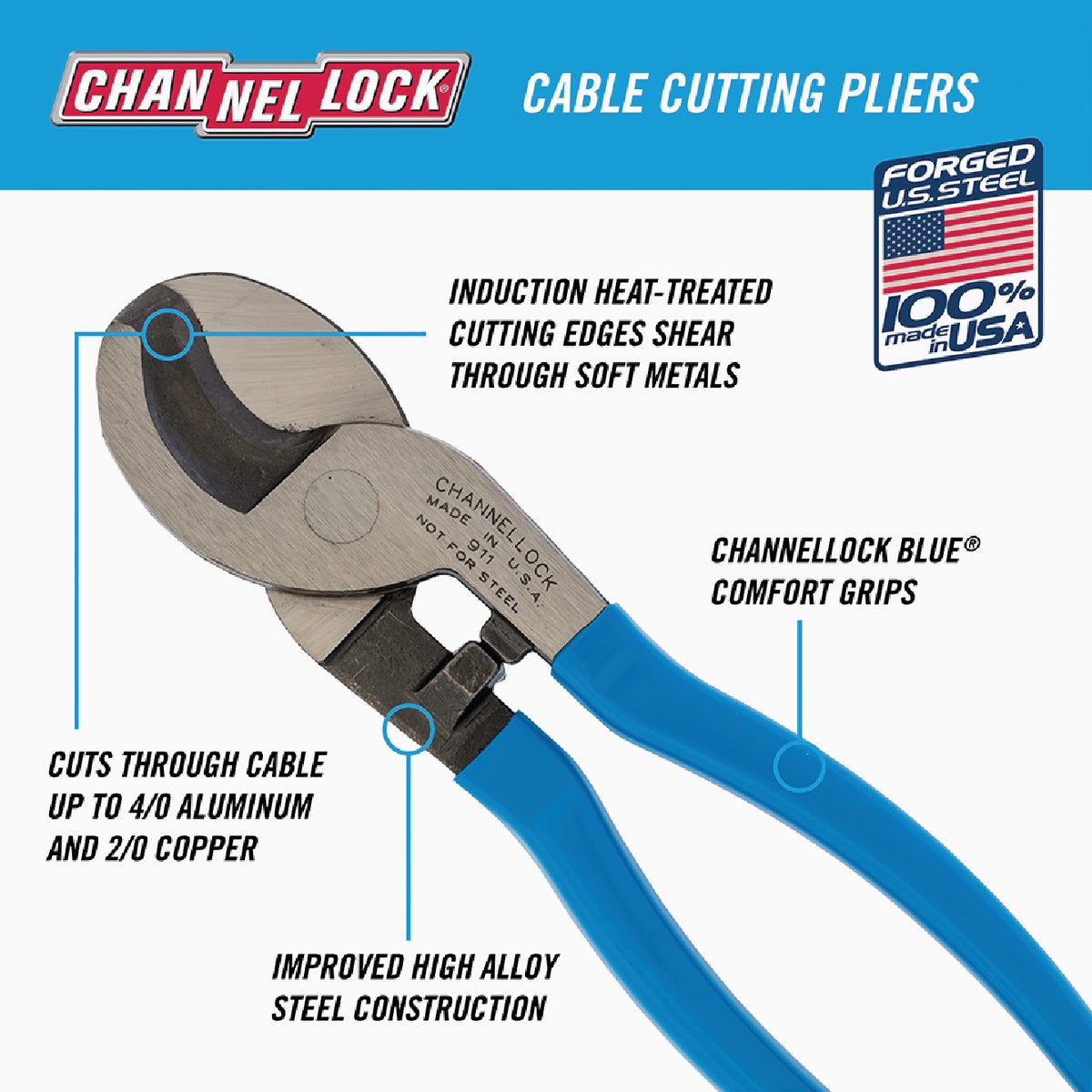 Channellock 9-1/2 In. 4/0 AWG Aluminum & 2/0 AWG Copper Cable Cutter Image 2