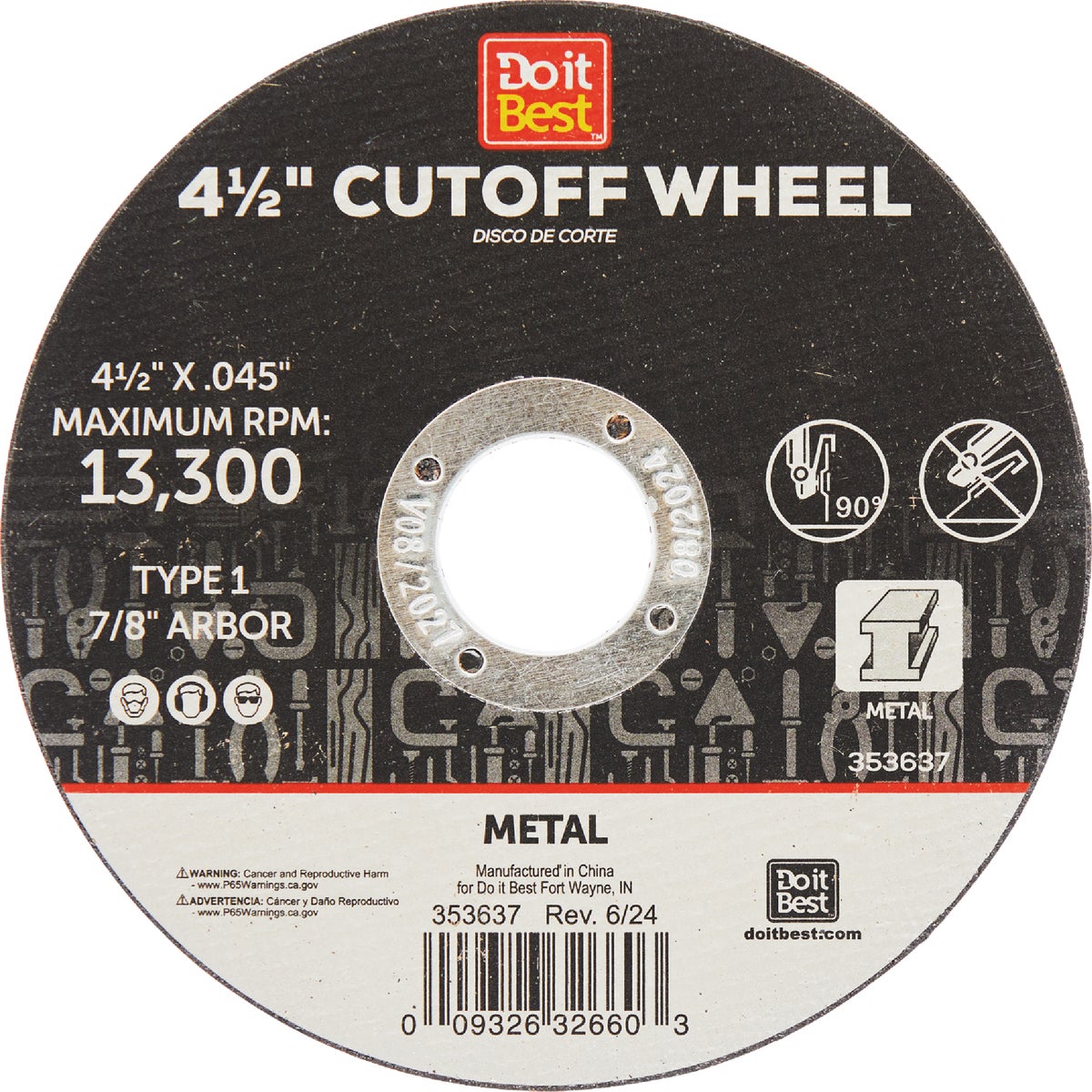 Do it Best Type 1 4-1/2 In. x 1/16 In. x 7/8 In. Metal Cut-Off Wheel Image 1
