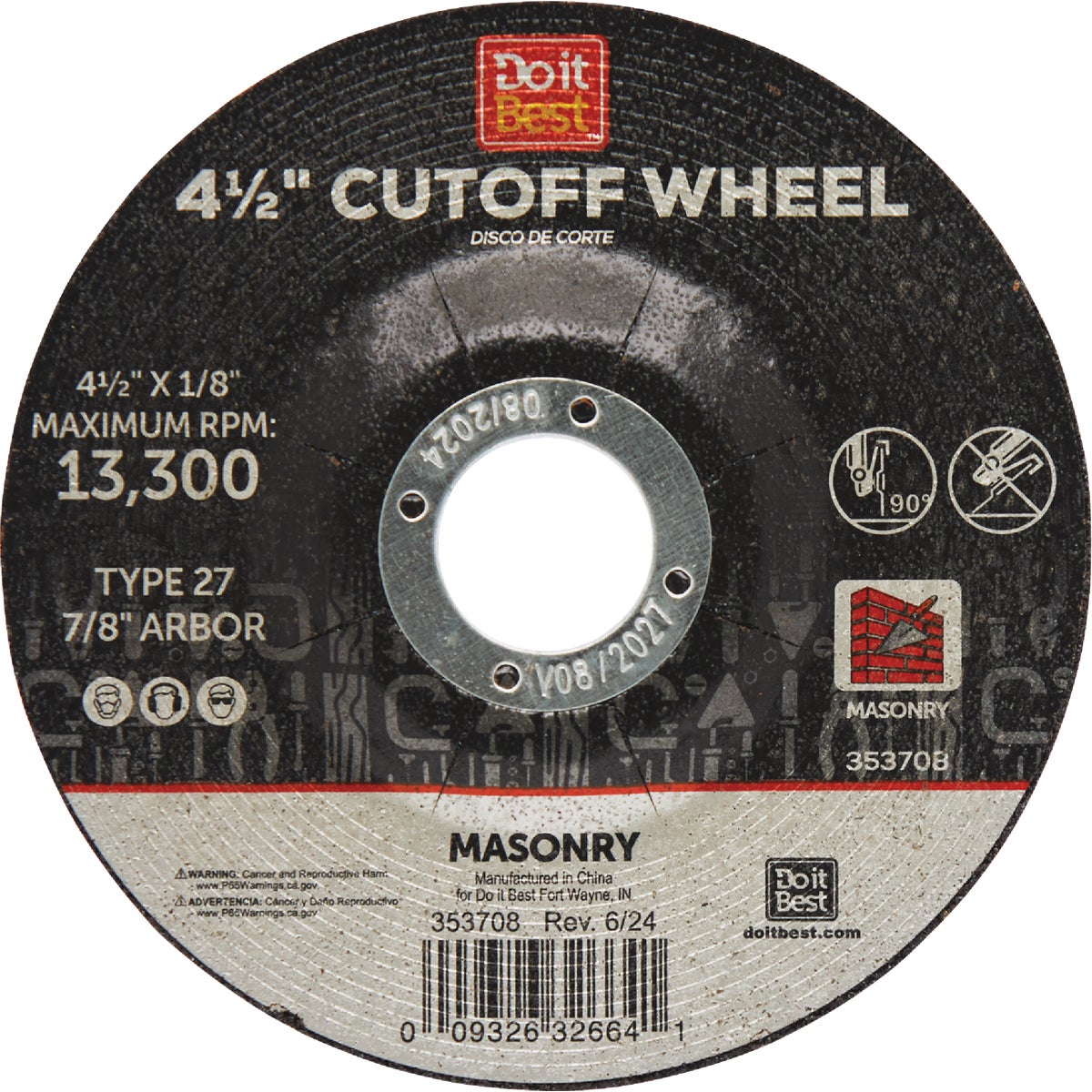 Do it Best Type 27 4-1/2 In. x 1/8 In. x 7/8 In. Masonry Cut-Off Wheel Image 1