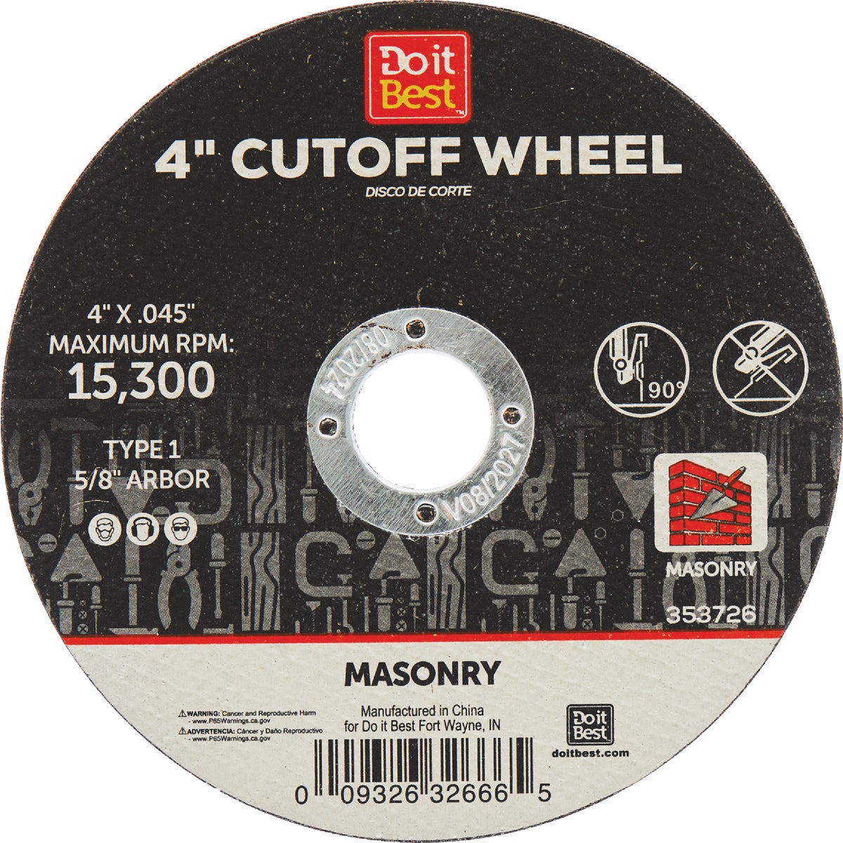 Do it Best Type 1 4 In. x 1/16 In. x 5/8 In. Masonry Cut-Off Wheel Image 1