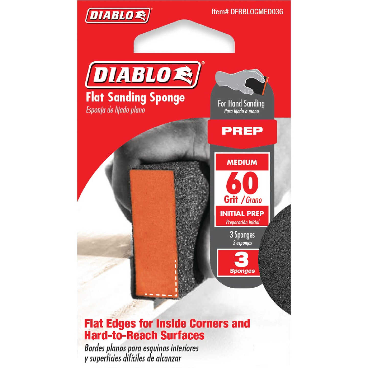 Diablo 2-1/2 In. x 4 In. x 1 In. 60 Grit (Medium) Flat Edge Sanding Sponge (3-Pack) Image 2
