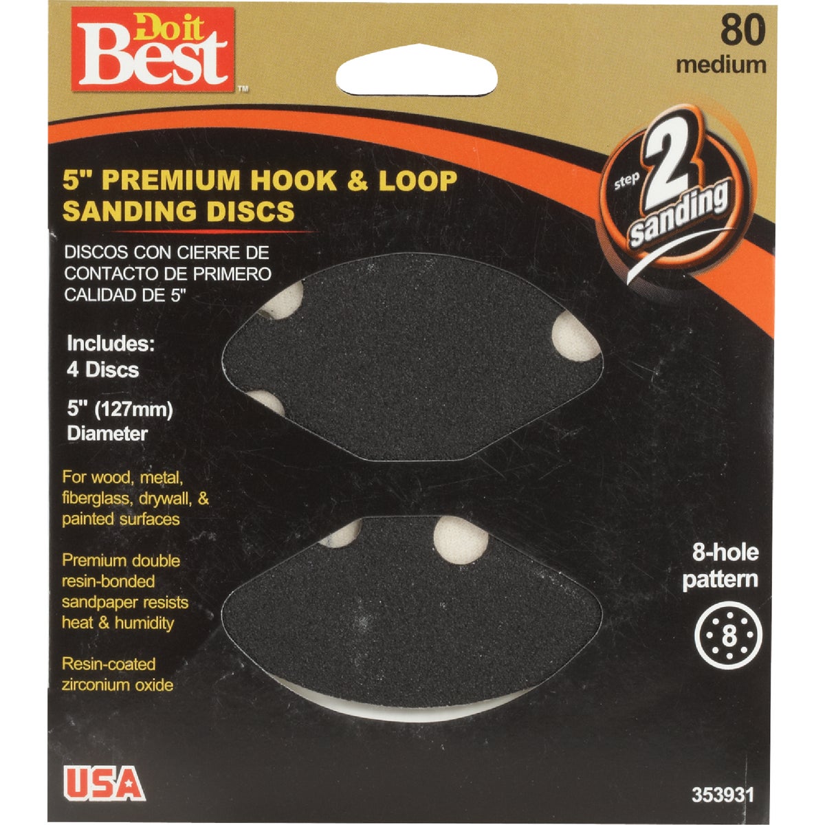 Do it Best 5 In. 80-Grit 8-Hole Pattern Black Zirconium Vented Sanding Disc with Hook & Loop Backing (4-Pack) Image 2