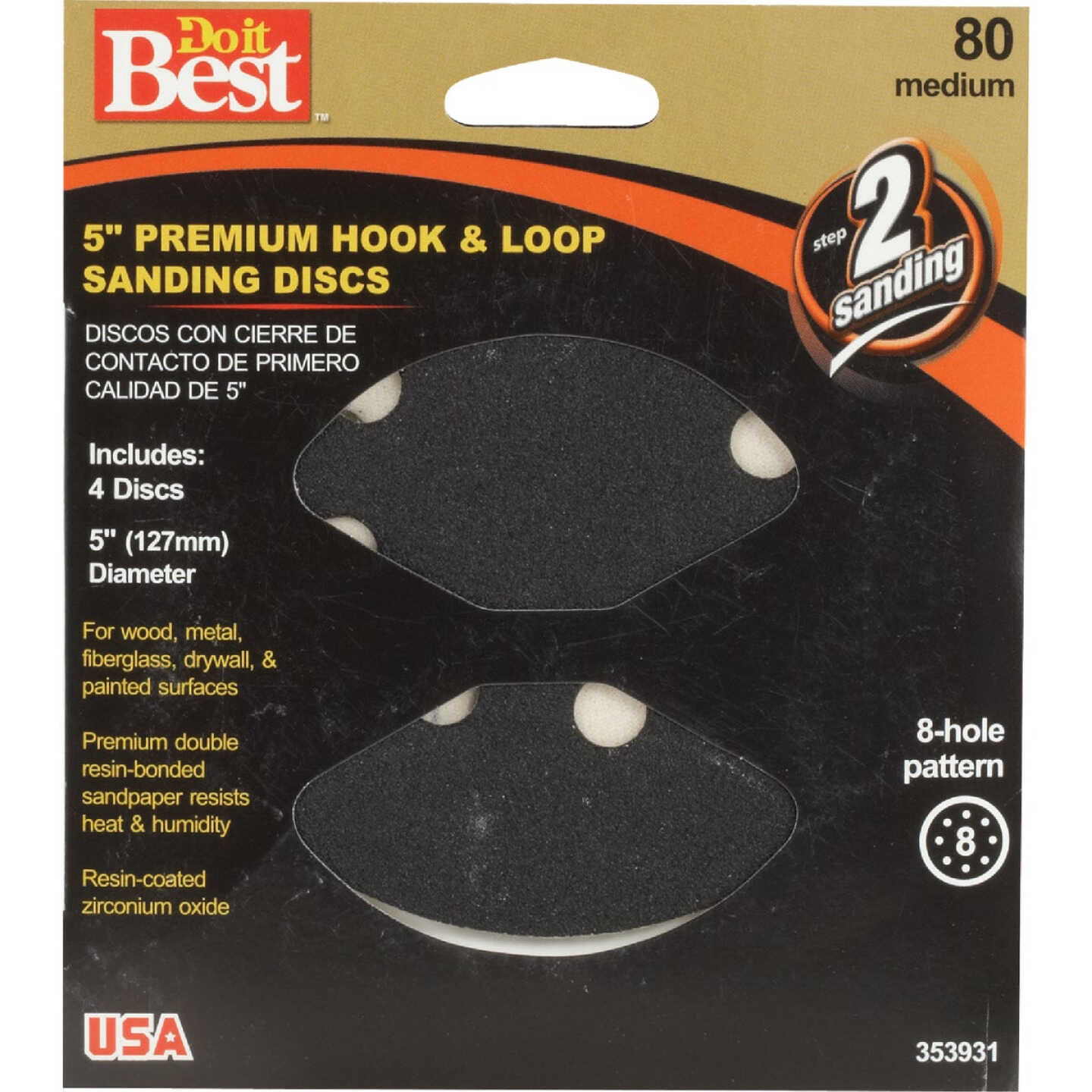 Do it Best 5 In. 80-Grit 8-Hole Pattern Black Zirconium Vented Sanding Disc with Hook & Loop Backing (4-Pack) Image 2