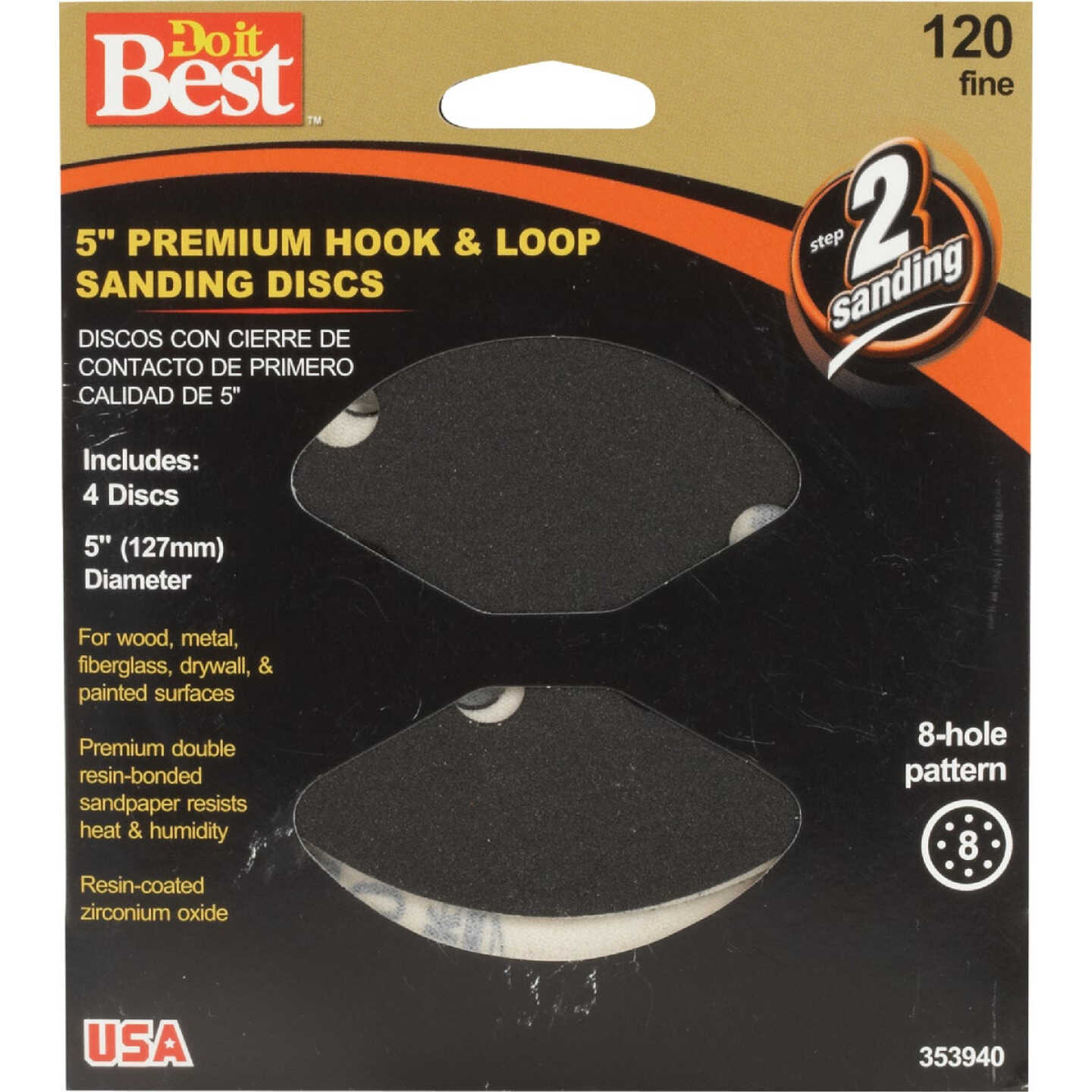 Do it Best 5 In. 120-Grit 8-Hole Pattern Black Zirconium Vented Sanding Disc with Hook & Loop Backing (4-Pack) Image 2