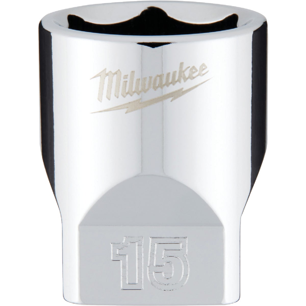 Milwaukee 1/4 In. Drive 15 mm 6-Point Shallow Metric Socket with FOUR FLAT Sides Image 1
