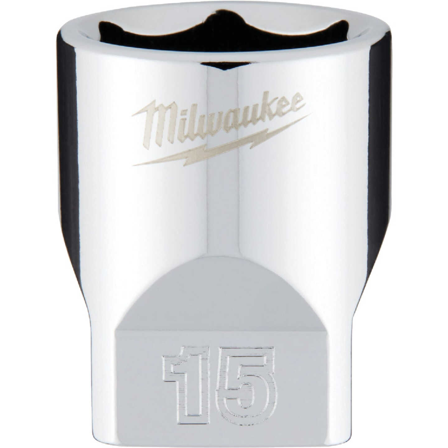 Milwaukee 1/4 In. Drive 15 mm 6-Point Shallow Metric Socket with FOUR FLAT Sides Image 1