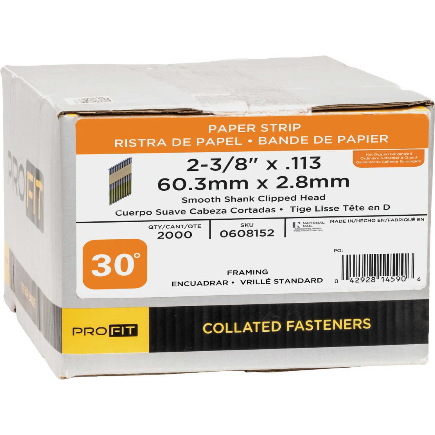 Pro-Fit 2-3/8 In. x 0.113 In. 30 Degree Paper Tape Smooth Shank Clipped Head Hot Dipped Galvanized Framing Stick Nails (2000 Ct.) Image 2
