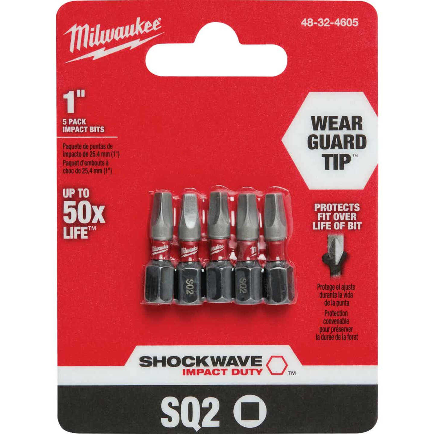 Milwaukee SHOCKWAVE #2 Square Recess 1 In. Insert Impact Screwdriver Bit (5-Pack) Image 1