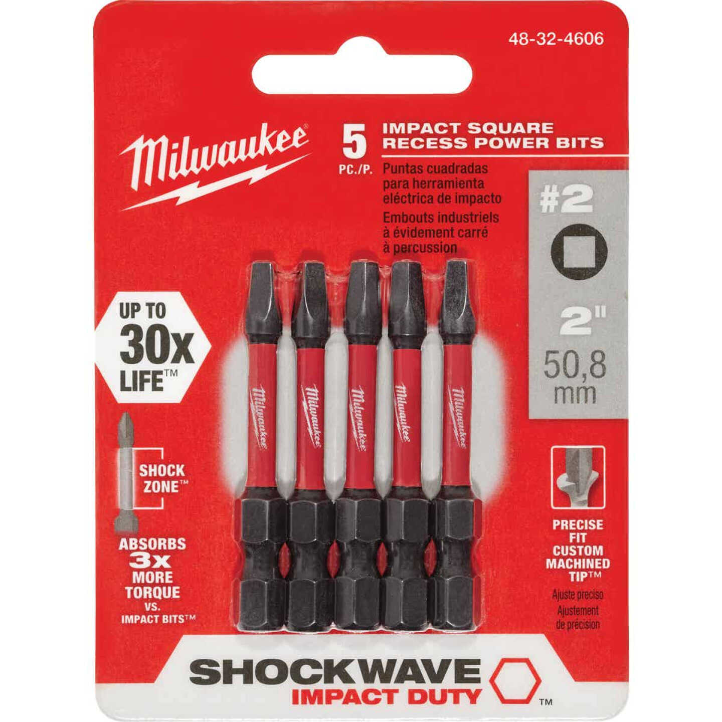 Milwaukee SHOCKWAVE #2 Square Recess 2 In. Power Impact Screwdriver Bit Image 1