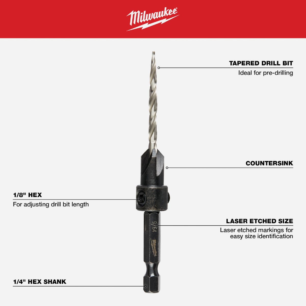 Milwaukee 3-Piece Countersink Bit Set Image 3