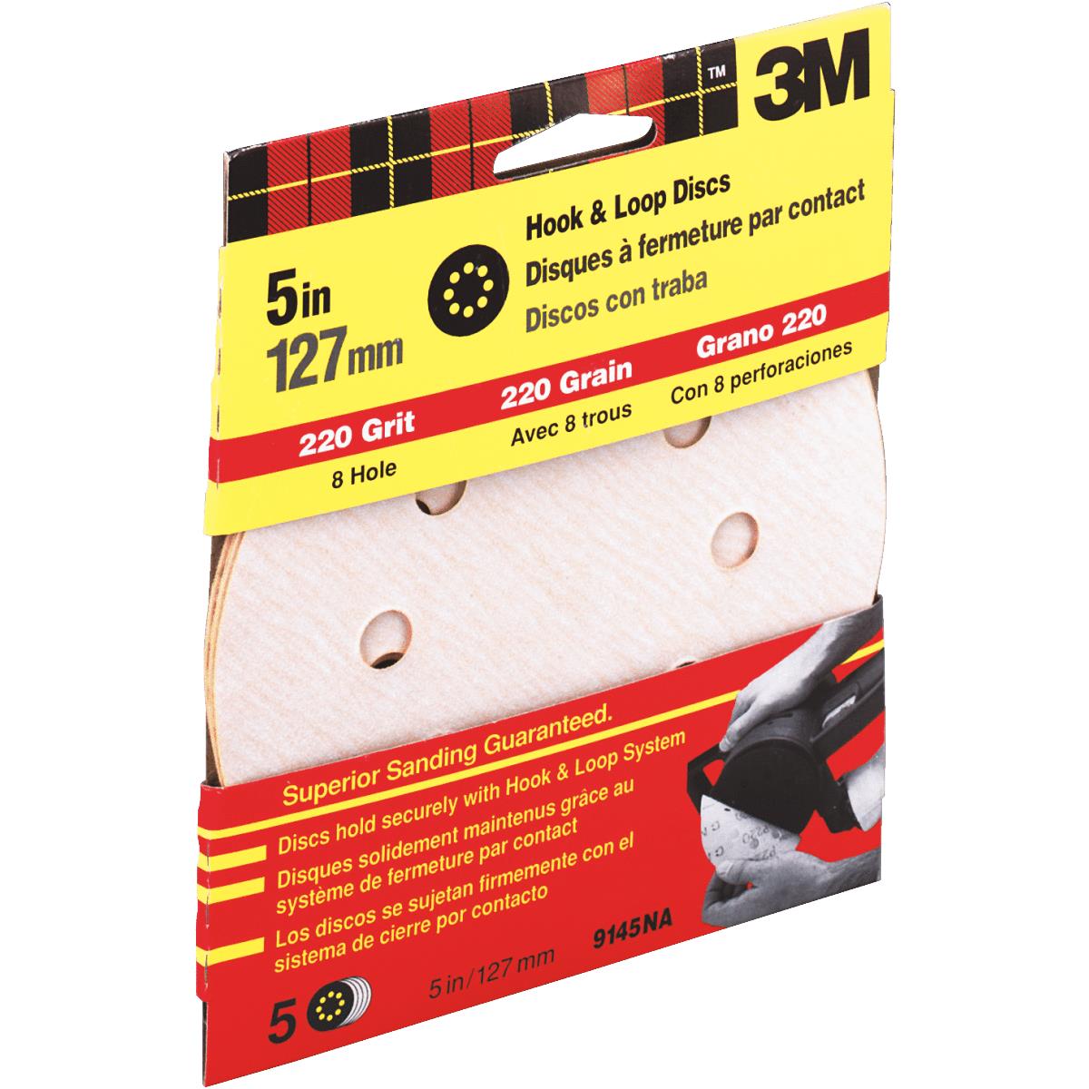 3M 5 In. 220-Grit 8-Hole Pattern Vented Sanding Disc with Hook and Loop Backing (5-Pack) Image 1
