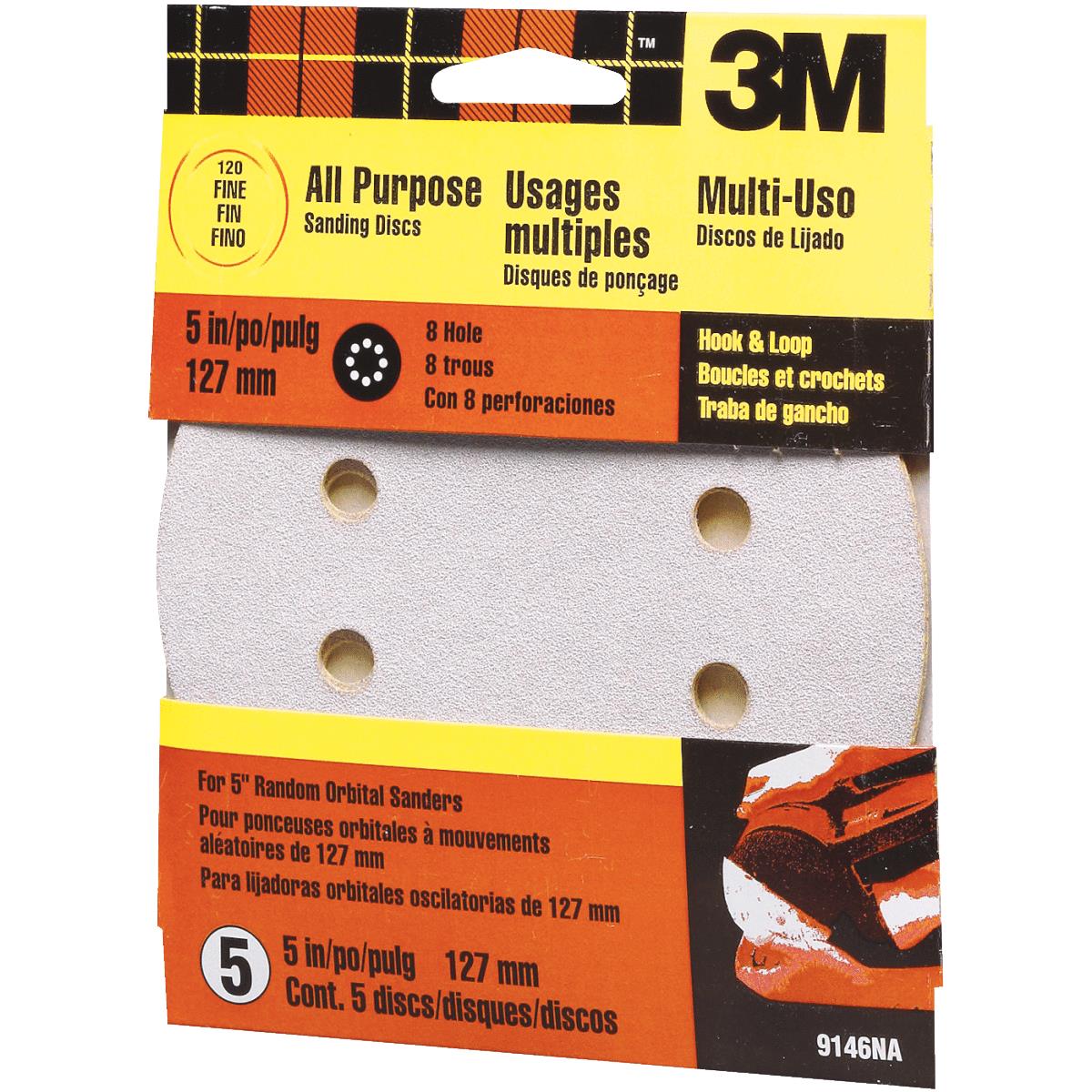 3M 5 In. 120-Grit 8-Hole Pattern Vented Sanding Disc with Hook and Loop Backing (5-Pack) Image 1