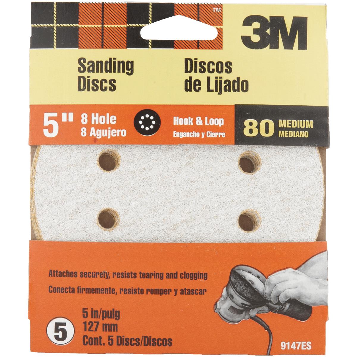 3M 5 In. 80-Grit 8-Hole Pattern Vented Sanding Disc with Hook and Loop Backing (5-Pack)