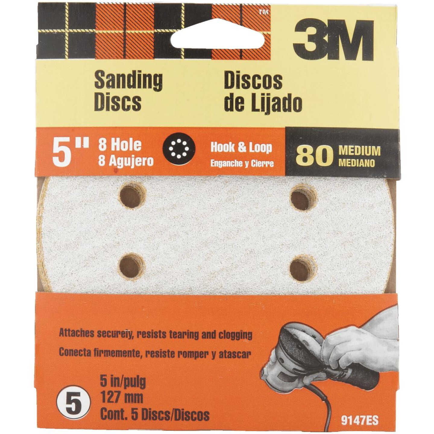3M 5 In. 80-Grit 8-Hole Pattern Vented Sanding Disc with Hook and Loop Backing (5-Pack) Image 1