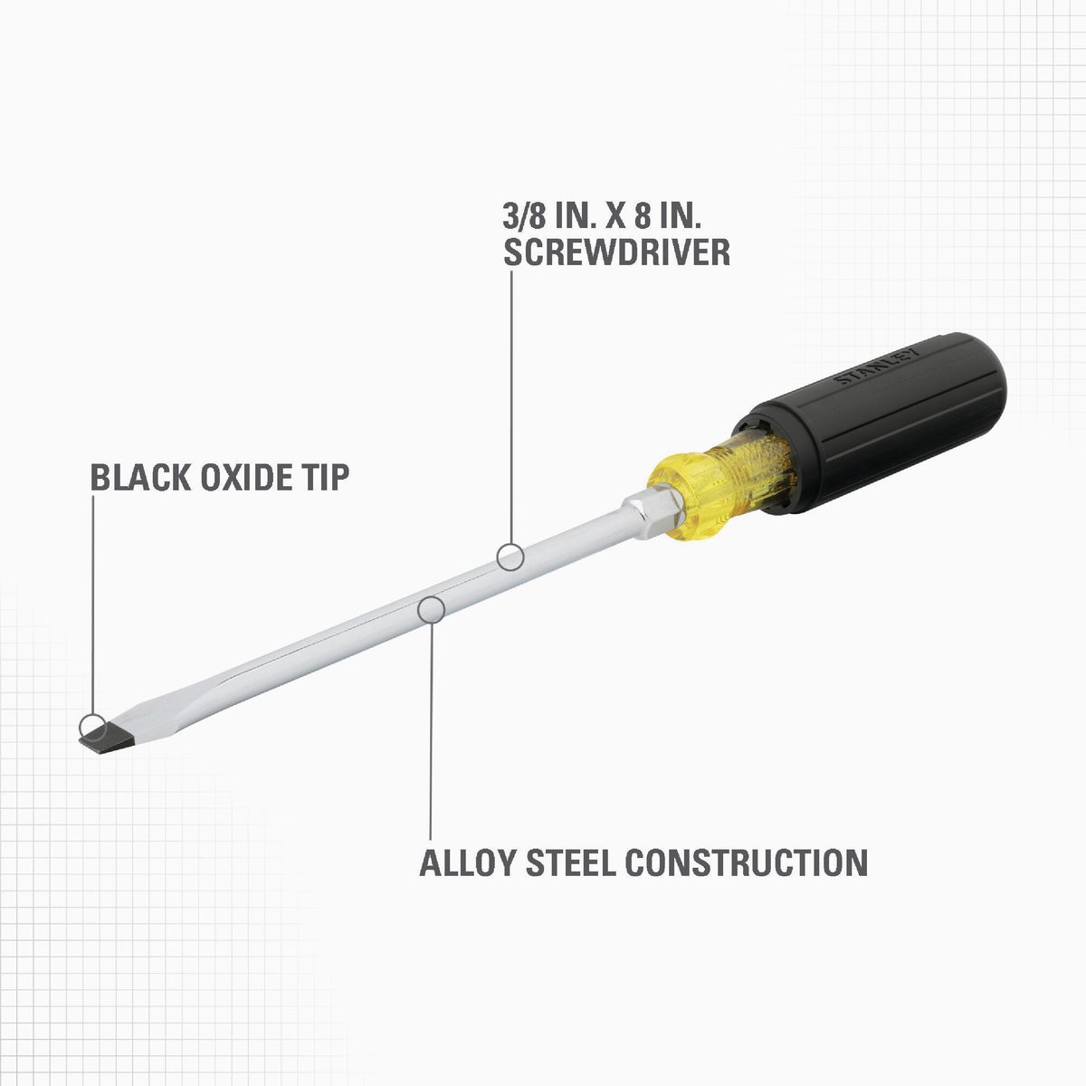 Stanley 3/8 In. x 8 In. Standard Vinyl Grip Slotted Screwdriver Image 2