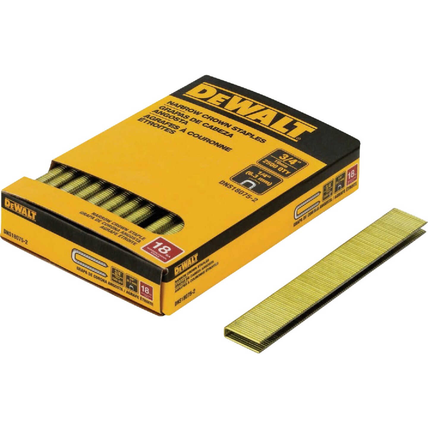 DEWALT 1/4 In. x 3/4 In. 18-Gauge Collated Crown Staples (2500 Ct.) Image 1