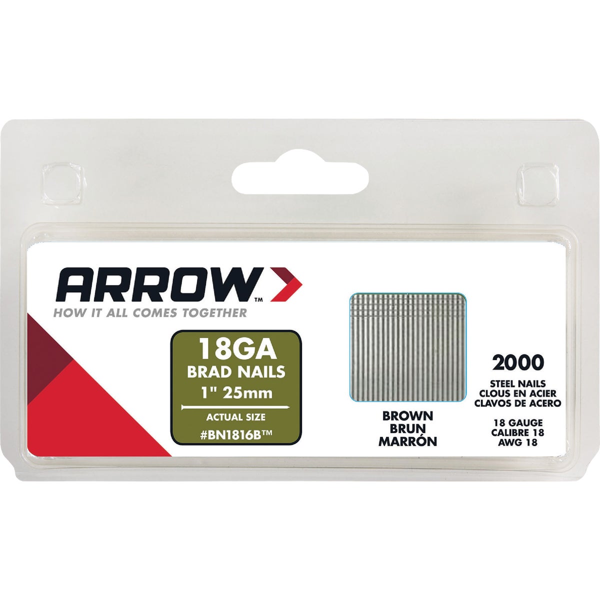 Arrow 18-Gauge Brown Steel Brad Nail, 1 In. (2000-Pack) Image 1