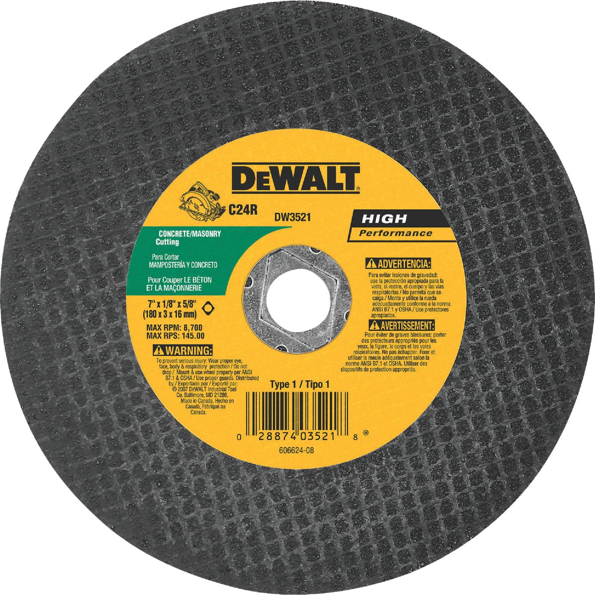DEWALT HP Type 1 7 In. x 1/8 In. x 5/8 In. Masonry Cut-Off Wheel Image 1