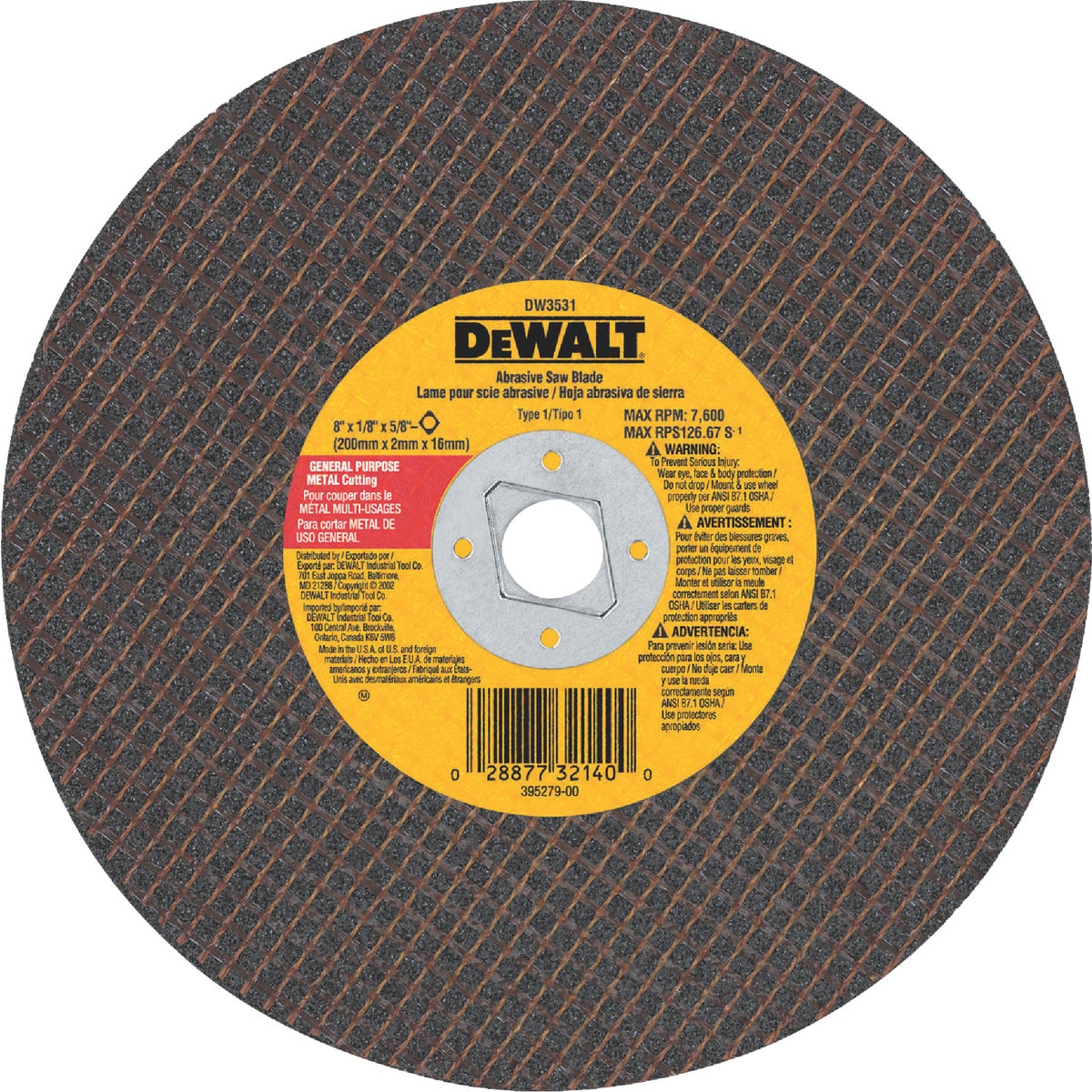 DEWALT HP Type 1 8 In. x 1/8 In. x 5/8 In. Metal Cut-Off Wheel Image 1