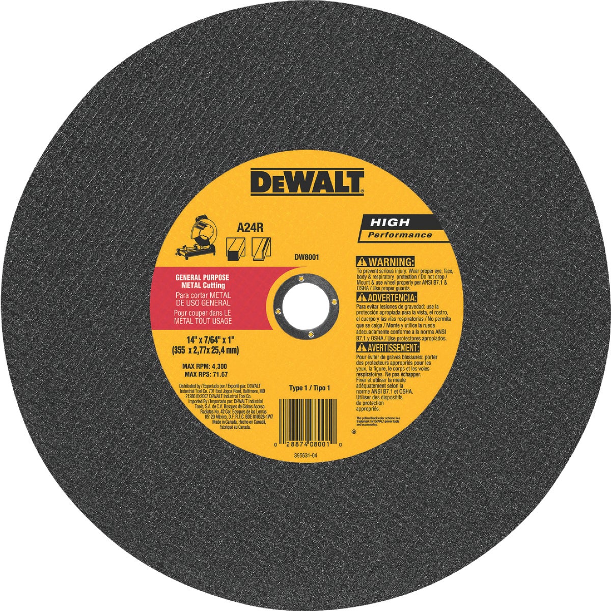DEWALT HP Type 1 14 In. x 7/64 In. x 1 In. Metal Cut-Off Wheel Image 1