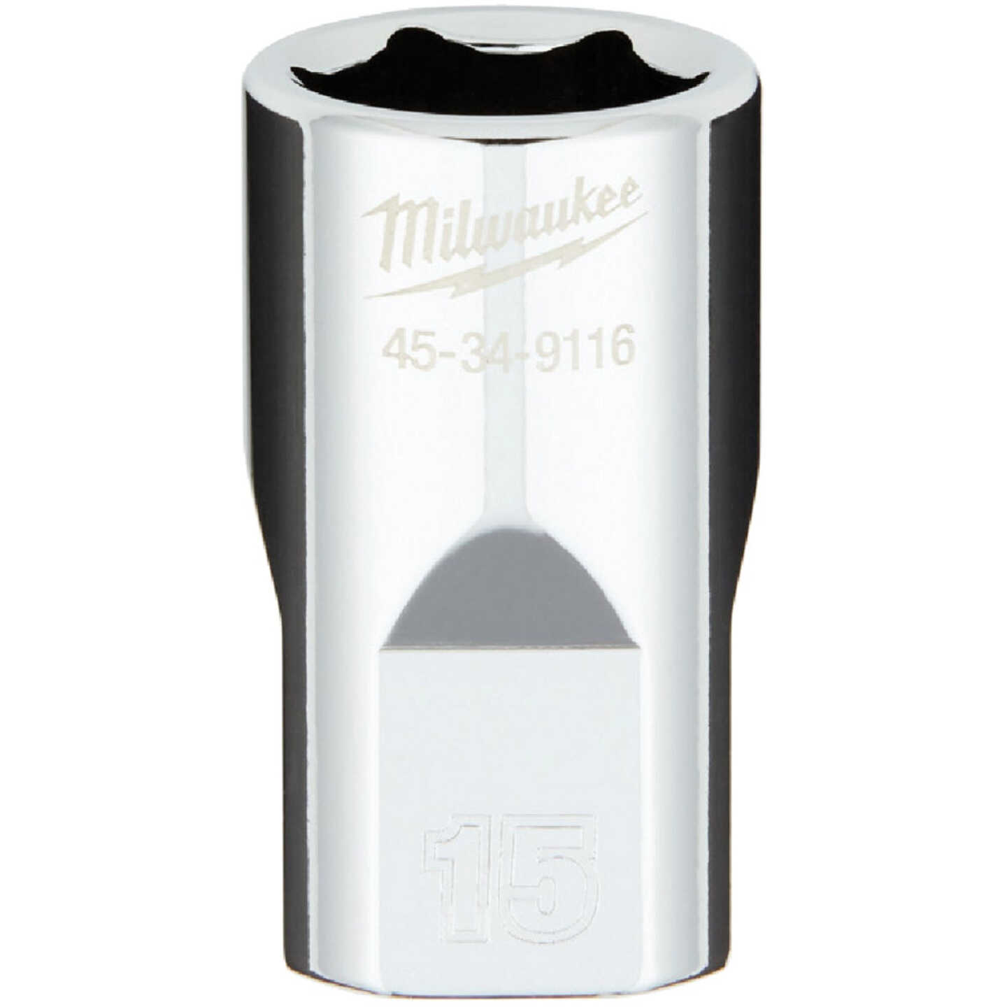 Milwaukee 1/2 In. Drive 15 mm 6-Point Shallow Metric Socket with FOUR FLAT Sides Image 1