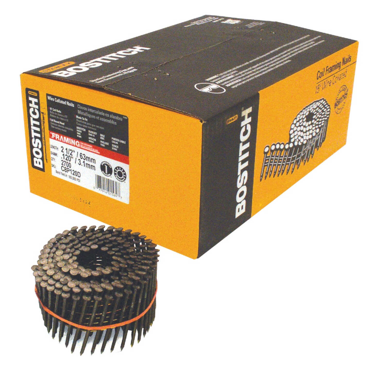 Bostitch 15 Degree Wire Weld Coated Coil Framing Nail, 2-1/2 In. x .120 In. (2700 Ct.) Image 1