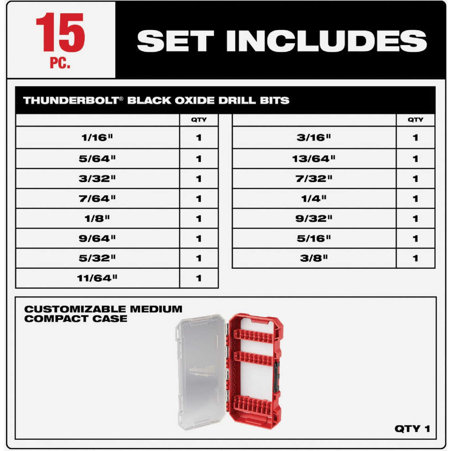 Milwaukee THUNDERBOLT 15-Piece Black Oxide Drill Bit Set, 1/16 In. through 3/8 In. Image 2
