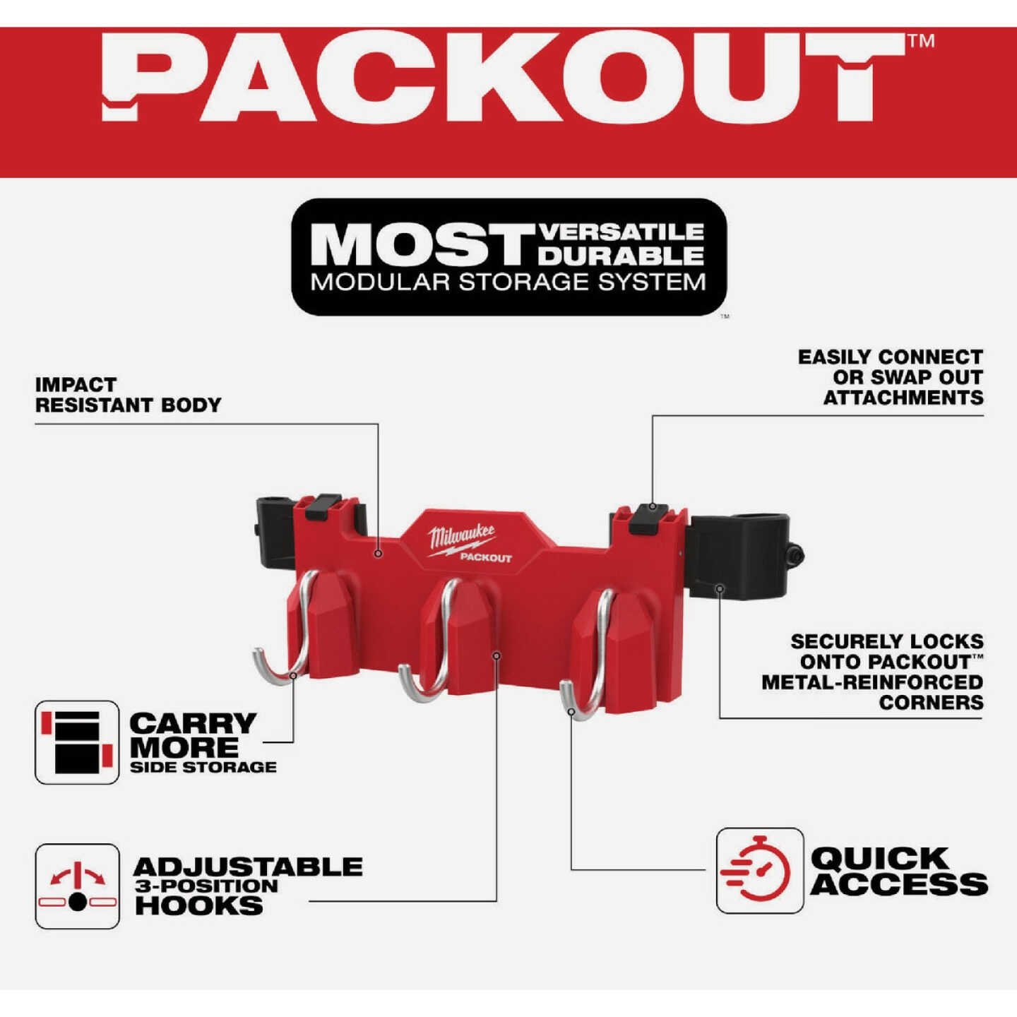 Milwaukee PACKOUT Tool Box 3-Hook Attachment Image 2