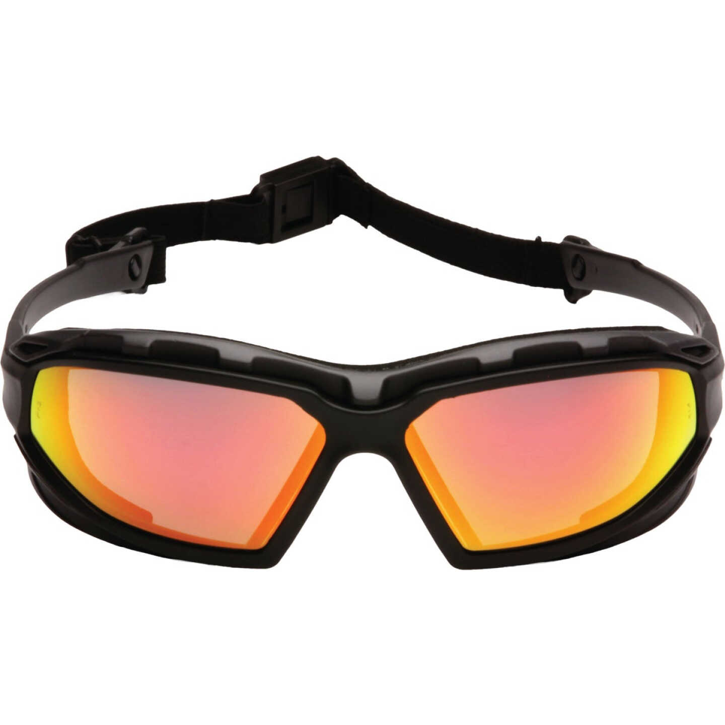 Pyramex Highlander Plus Black & Gray Frame Safety Glasses with Sky Red Mirror Anti-Fog Lenses Image 1