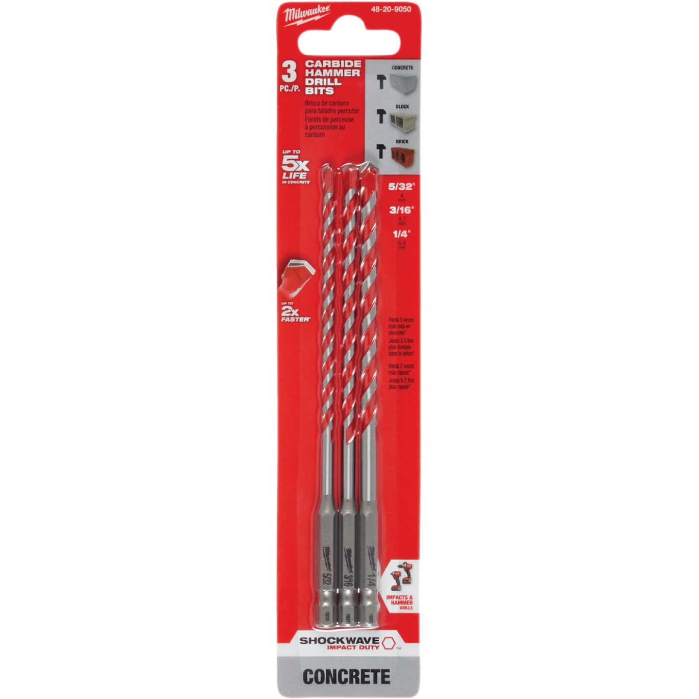 Milwaukee SHOCKWAVE 3-Piece Carbide Masonry Drill Bit Set Image 1