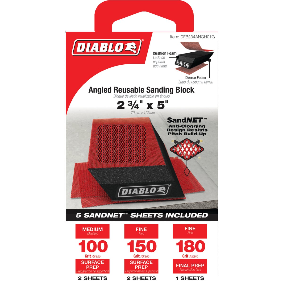 Diablo 5 In. Angled Reusable Sanding Block Kit with Assorted SandNET Sheets Image 2