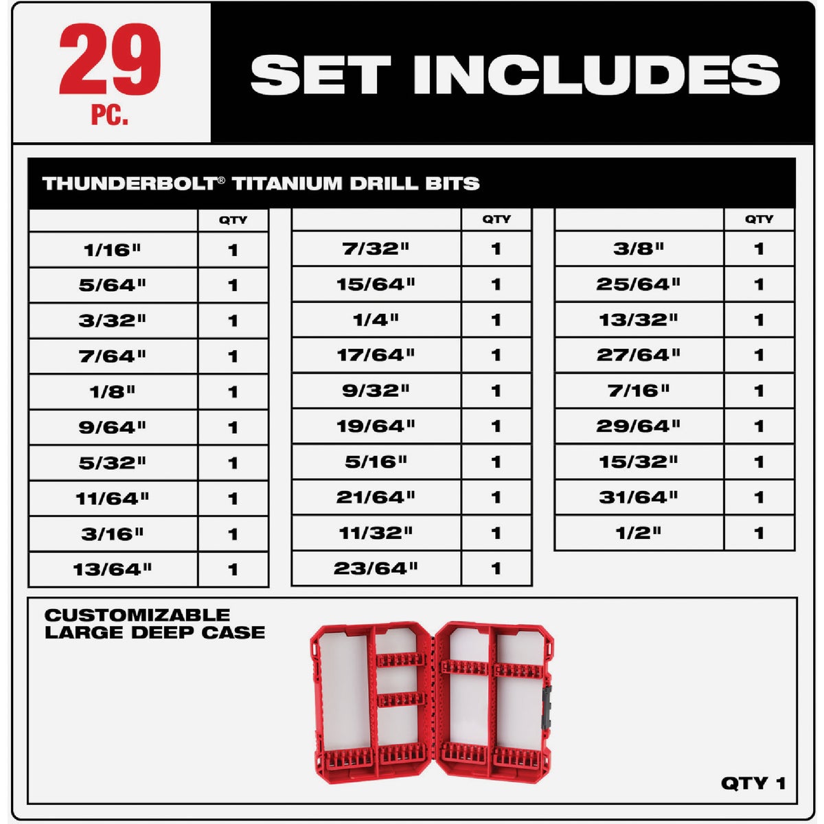 Milwaukee THUNDERBOLT 29-Piece Titanium Drill Bit Set, 1/16 In. thru 1/2 In. Image 2