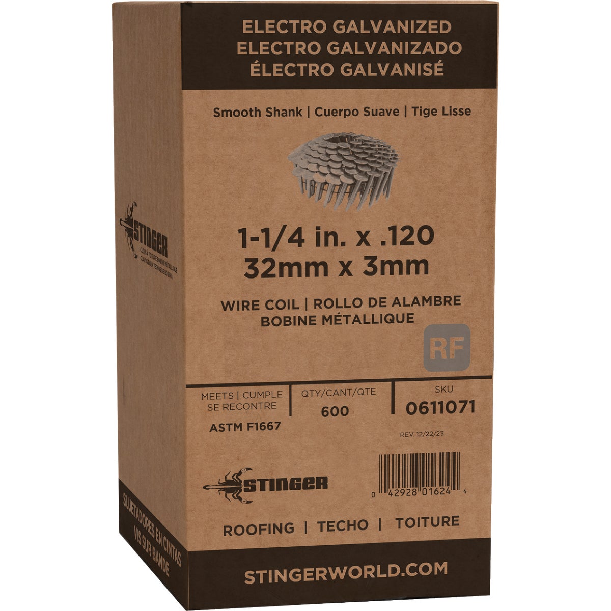 Stinger 1-1/4 In. x 0.120 In. 15 Degree Wire Weld Electro Galvanized Coil Roofing Nail (600 Ct.) Image 2