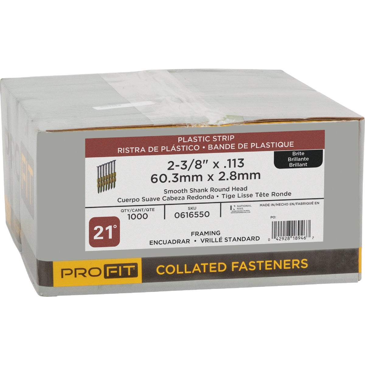 Pro-Fit 2-3/8 In. x 0.113 In. 21 Degree Plastic Strip Round Head Brite Framing Stick Nails (1000 Ct.) Image 2