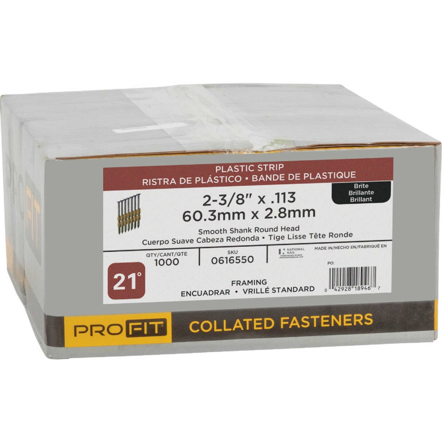 Pro-Fit 2-3/8 In. x 0.113 In. 21 Degree Plastic Strip Round Head Brite Framing Stick Nails (1000 Ct.) Image 2