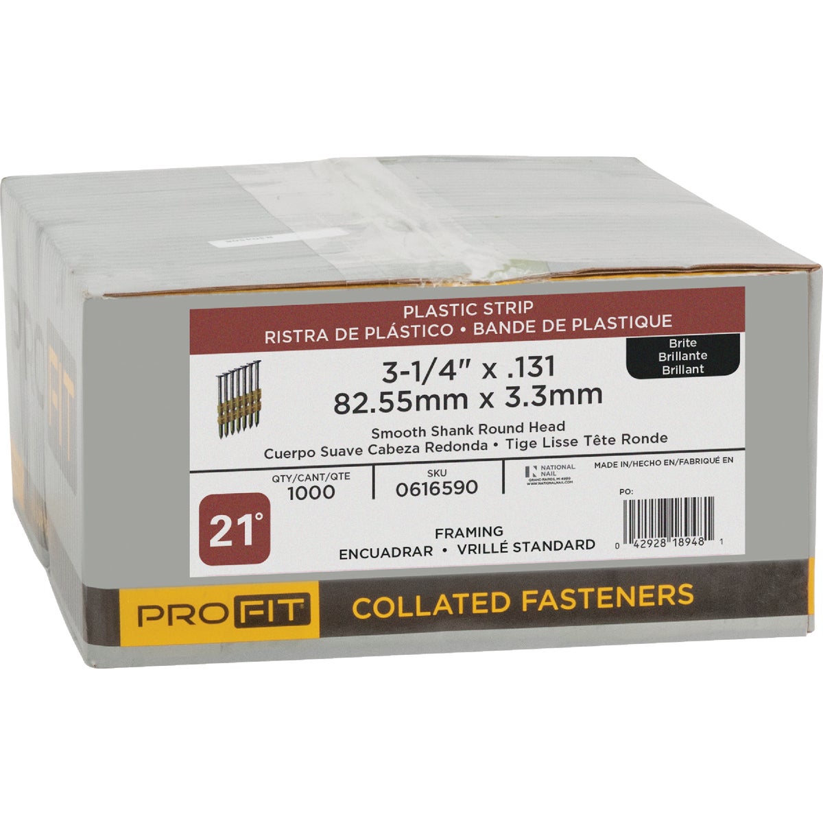 Pro-Fit 3-1/4 In. x 0.131 In. Plastic Strip Round Head Smooth Shank Brite Framing Stick Nails (1000 Ct.) Image 2