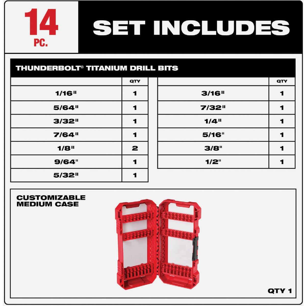 Milwaukee THUNDERBOLT 14-Piece Titanium Drill Bit Set, 1/16 In. thru 1/2 In. Image 2