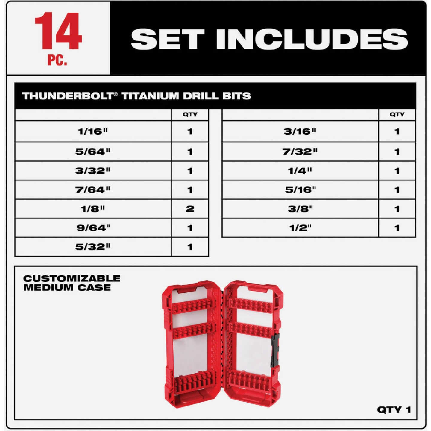Milwaukee THUNDERBOLT 14-Piece Titanium Drill Bit Set, 1/16 In. thru 1/2 In. Image 2