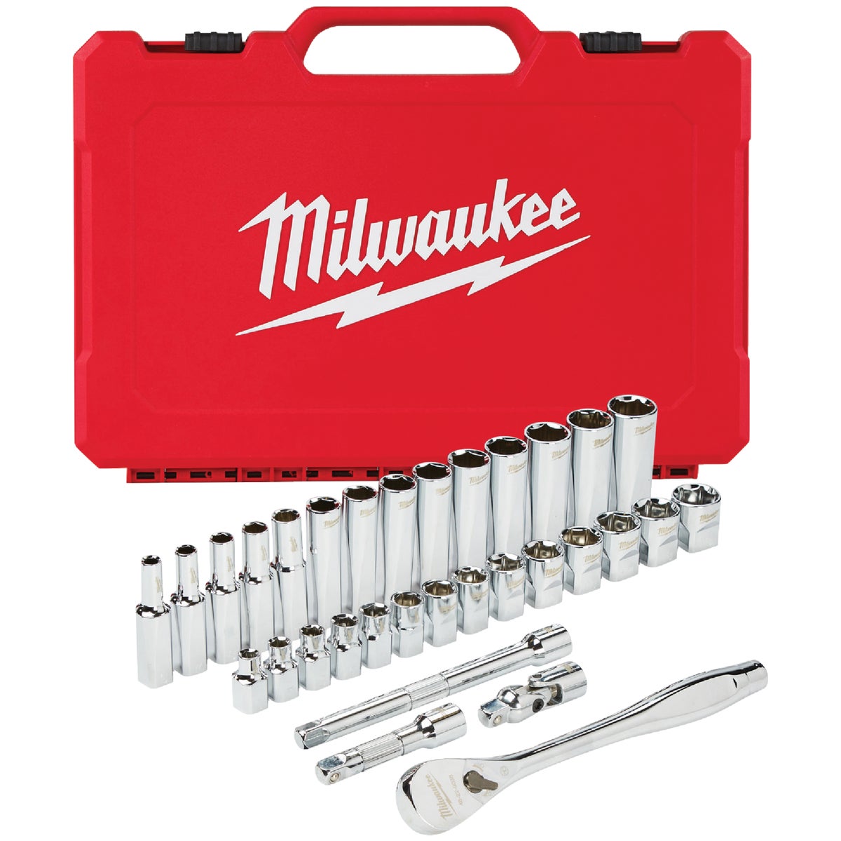 Milwaukee Metric 3/8 In. Drive 6-Point Ratchet & Socket Set (32-Piece) Image 1